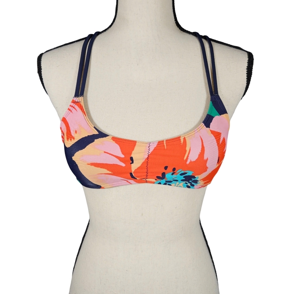 Aerie Racerback Floral Scoop Neck Bikini Top, Red/Pink/Blue, XS